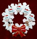 Grandparents Christmas Ornament 5 Grandkids Celebration Wreath Red Ornament Personalized FREE at PersonalizedOrnamentsMarket.com by Russell Rhodes