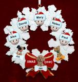 Grandparents Christmas Ornament 5 Grandkids Celebration Wreath Red Ornament Personalized FREE at PersonalizedOrnamentsMarket.com by Russell Rhodes