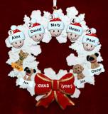 Grandparents Christmas Ornament 5 Grandkids Celebration Wreath Red Ornament Personalized FREE at PersonalizedOrnamentsMarket.com by Russell Rhodes