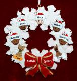 Grandparents Christmas Ornament Celebration Wreath Red Bow 5 Mixed Race Grandkids Personalized FREE at PersonalizedOrnamentsMarket.com by Russell Rhodes