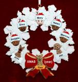 Grandparents Christmas Ornament Celebration Wreath Red Bow 5 Mixed Race Grandkids Personalized FREE at PersonalizedOrnamentsMarket.com by Russell Rhodes