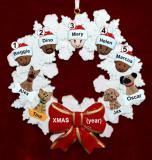 Grandparents Christmas Ornament Celebration Wreath Red Bow 5 Mixed Race Grandkids Personalized FREE at PersonalizedOrnamentsMarket.com by Russell Rhodes