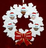 Grandparents Christmas Ornament Celebration Wreath Red Bow 5 Mixed Race Grandkids Personalized FREE at PersonalizedOrnamentsMarket.com by Russell Rhodes