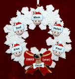 Family Christmas Ornament for 5 Celebration Wreath Red Bow 1 Dog, Cat, or Other Pet Personalized FREE at PersonalizedOrnamentsMarket.com by Russell Rhodes