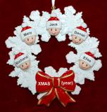 Grandparents Christmas Ornament Celebration Wreath Red Bow 5 Grandkids Personalized FREE at PersonalizedOrnamentsMarket.com by Russell Rhodes