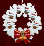 African American Grandparents Christmas Ornament 6 Grandkids Celebration Wreath Red Bow Personalized FREE at PersonalizedOrnamentsMarket.com by Russell Rhodes