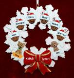 African American Grandparents Christmas Ornament 6 Grandkids Celebration Wreath Red Bow Personalized FREE at PersonalizedOrnamentsMarket.com by Russell Rhodes