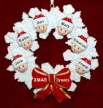 Grandparents Christmas Ornament Celebration Wreath Red Bow 6 Grandkids Personalized FREE at PersonalizedOrnamentsMarket.com by Russell Rhodes