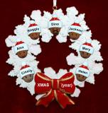 African American Grandparents Christmas Ornament Celebration Wreath Red Bow 7 Grandkids Personalized FREE at PersonalizedOrnamentsMarket.com by Russell Rhodes