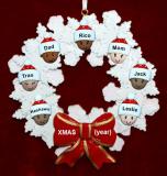 Grandparents Christmas Ornament Celebration Wreath Red Bow 7 Mixed Race Grandkids Personalized FREE at PersonalizedOrnamentsMarket.com by Russell Rhodes