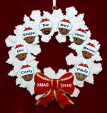 African American Grandparents Christmas Ornament Celebration Wreath Red Bow 8 Grandkids Personalized FREE at PersonalizedOrnamentsMarket.com by Russell Rhodes