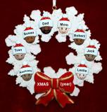 Grandparents Christmas Ornament Celebration Wreath Red Bow 8 Mixed Race Grandkids Personalized FREE at PersonalizedOrnamentsMarket.com by Russell Rhodes