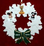 Dogs, Cats, or Other Pets Christmas Ornament Holiday Wreath with Green Bow (3) Personalized FREE at PersonalizedOrnamentsMarket.com by Russell Rhodes