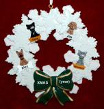 Dogs, Cats, or Other Pets Christmas Ornament Holiday Wreath with Green Bow (4) Personalized FREE at PersonalizedOrnamentsMarket.com by Russell Rhodes