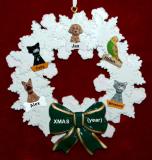 Dogs, Cats, or Other Pets Christmas Ornament Holiday Wreath with Green Bow (5) Personalized FREE at PersonalizedOrnamentsMarket.com by Russell Rhodes