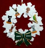 Dogs, Cats, or Other Pets Christmas Ornament Holiday Wreath with Green Bow (6) Personalized FREE at PersonalizedOrnamentsMarket.com by Russell Rhodes