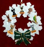 Dogs, Cats, or Other Pets Christmas Ornament Holiday Wreath with Green Bow (7) Personalized FREE at PersonalizedOrnamentsMarket.com by Russell Rhodes