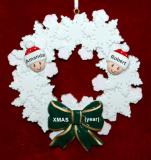 Grandparents Christmas Ornament Celebration Wreath Green Bow 2 Grandkids Personalized FREE at PersonalizedOrnamentsMarket.com by Russell Rhodes