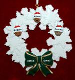 Grandparents Christmas Ornament Celebration Wreath Green Bow 3 Mixed Race Grandkids Personalized by RussellRhodes.com