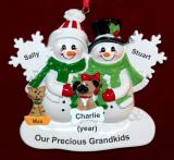 Grandparents Christmas Ornament White Xmas 2 Grandkids with 2 Dogs, Cats, or Other Pets Custom Add-ons Personalized FREE at PersonalizedOrnamentsMarket.com by Russell Rhodes