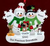 Grandparents Christmas Ornament White Xmas 2 Grandkids with 3 Dogs, Cats, or Other Pets Custom Add-ons Personalized FREE at PersonalizedOrnamentsMarket.com by Russell Rhodes