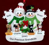 Grandparents Christmas Ornament White Xmas 2 Grandkids with 4 Dogs, Cats, or Other Pets Custom Add-ons Personalized FREE at PersonalizedOrnamentsMarket.com by Russell Rhodes