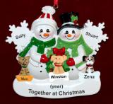 Couple Christmas Ornament White Xmas with 3 Dogs, Cats, or Other Pets Custom Add-ons Personalized FREE at PersonalizedOrnamentsMarket.com by Russell Rhodes