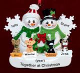 Couple Christmas Ornament White Xmas with 4 Dogs, Cats, or Other Pets Custom Add-ons Personalized FREE at PersonalizedOrnamentsMarket.com by Russell Rhodes