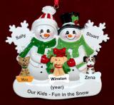 Family Christmas Ornament White Xmas Just the 2 Kids with 3 Dogs, Cats, or Other Pets Custom Add-ons Personalized FREE at PersonalizedOrnamentsMarket.com by Russell Rhodes