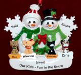 Family Christmas Ornament White Xmas Just the 2 Kids with 4 Dogs, Cats, or Other Pets Custom Add-ons Personalized FREE at PersonalizedOrnamentsMarket.com by Russell Rhodes