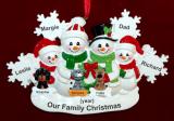 Single Dad Christmas Ornament 3 Kids White Xmas Snowflake with 3 Dogs, Cats, Pets Custom Add-ons Personalized FREE at PersonalizedOrnamentsMarket.com by Russell Rhodes