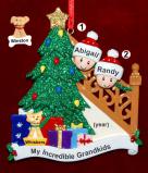 Our Xmas Tree Grandparents Christmas Ornament 2 Grandkids with 1 Dog, Cat, Pets Custom Add-on Personalized FREE at PersonalizedOrnamentsMarket.com by Russell Rhodes