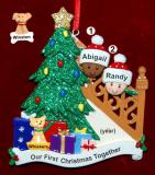 Our First Family Christmas Tree Mixed Race BiRacial Christmas Ornament with 1 Dog, Cat, Pets Custom Add-on Personalized FREE at PersonalizedOrnamentsMarket.com by Russell Rhodes