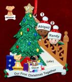 Our First Family Christmas Tree Mixed Race BiRacial Christmas Ornament with 2 Dogs, Cats, Pets Custom Add-ons Personalized FREE at PersonalizedOrnamentsMarket.com by Russell Rhodes