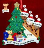 Our Xmas Tree Grandparents Christmas Ornament 3 Grandkids Mixed Race BiRacial with 2 Dogs, Cats, Pets Custom Add-ons Personalized FREE at PersonalizedOrnamentsMarket.com by Russell Rhodes