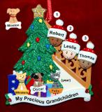 Our Xmas Tree Grandparents Christmas Ornament 3 Grandkids Mixed Race BiRacial with 3 Dogs, Cats, Pets Custom Add-ons Personalized FREE at PersonalizedOrnamentsMarket.com by Russell Rhodes