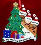 Our Xmas Tree Grandparents Christmas Ornament 3 Grandkids Mixed Race Biracial Personalized FREE at PersonalizedOrnamentsMarket.com by Russell Rhodes