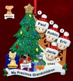 Our Xmas Tree Grandparents Christmas Ornament 4 Grandkids with 3 Dogs, Cats, Pets Custom Add-ons Personalized FREE at PersonalizedOrnamentsMarket.com by Russell Rhodes