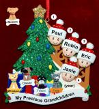 Our Xmas Tree Grandparents Christmas Ornament 4 Grandkids with 4 Dogs, Cats, Pets Custom Add-ons Personalized FREE at PersonalizedOrnamentsMarket.com by Russell Rhodes