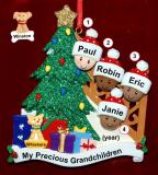 Our Xmas Tree Grandparents Christmas Ornament 4 Grandkids Mixed Race BiRacial with 1 Dog, Cat, Pets Custom Add-on Personalized FREE at PersonalizedOrnamentsMarket.com by Russell Rhodes