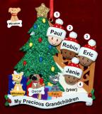 Our Xmas Tree Grandparents Christmas Ornament 4 Grandkids Mixed Race BiRacial with 3 Dogs, Cats, Pets Custom Add-ons Personalized FREE at PersonalizedOrnamentsMarket.com by Russell Rhodes