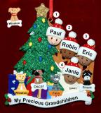 Our Xmas Tree Grandparents Christmas Ornament 4 Grandkids Mixed Race BiRacial with 4 Dogs, Cats, Pets Custom Add-ons Personalized FREE at PersonalizedOrnamentsMarket.com by Russell Rhodes