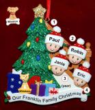 Our Xmas Tree Christmas Ornament for Families of 4 with 1 Dog, Cat, Pets Custom Add-on Personalized FREE at PersonalizedOrnamentsMarket.com by Russell Rhodes