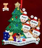 Our Xmas Tree Christmas Ornament for Families of 4 with 2 Dogs, Cats, Pets Custom Add-ons Personalized FREE at PersonalizedOrnamentsMarket.com by Russell Rhodes