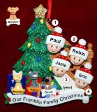 Our Xmas Tree Christmas Ornament for Families of 4 with 3 Dogs, Cats, Pets Custom Add-ons Personalized FREE at PersonalizedOrnamentsMarket.com by Russell Rhodes