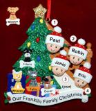 Our Xmas Tree Christmas Ornament for Families of 4 with 4 Dogs, Cats, Pets Custom Add-ons Personalized FREE at PersonalizedOrnamentsMarket.com by Russell Rhodes