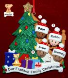 Our Xmas Tree Mixed Race BiRacial Christmas Ornament for Families of 4 with 1 Dog, Cat, Pets Custom Add-on Personalized FREE at PersonalizedOrnamentsMarket.com by Russell Rhodes