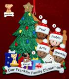 Our Xmas Tree Mixed Race BiRacial Christmas Ornament for Families of 4 with 2 Dogs, Cats, Pets Custom Add-ons Personalized FREE at PersonalizedOrnamentsMarket.com by Russell Rhodes