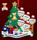 Our Xmas Tree Grandparents Christmas Ornament 5 Grandkids with 4 Dogs, Cats, Pets Custom Add-ons Personalized FREE at PersonalizedOrnamentsMarket.com by Russell Rhodes