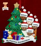 Our Xmas Tree Grandparents Christmas Ornament 5 Grandkids Mixed Race BiRacial with 1 Dog, Cat, Pets Custom Add-on Personalized FREE at PersonalizedOrnamentsMarket.com by Russell Rhodes